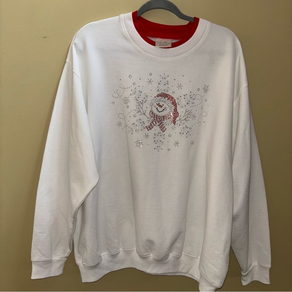 VTG 90’s Top Stitch White Snowman Sweatshirt with Red Accents 3X
